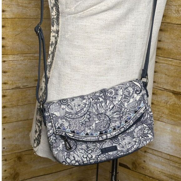 SAKROOTS PACIFIC FLORAL FOLD OVER SOFT CANVAS SMALL CROSSBODY PURSE - Picture 2 of 9